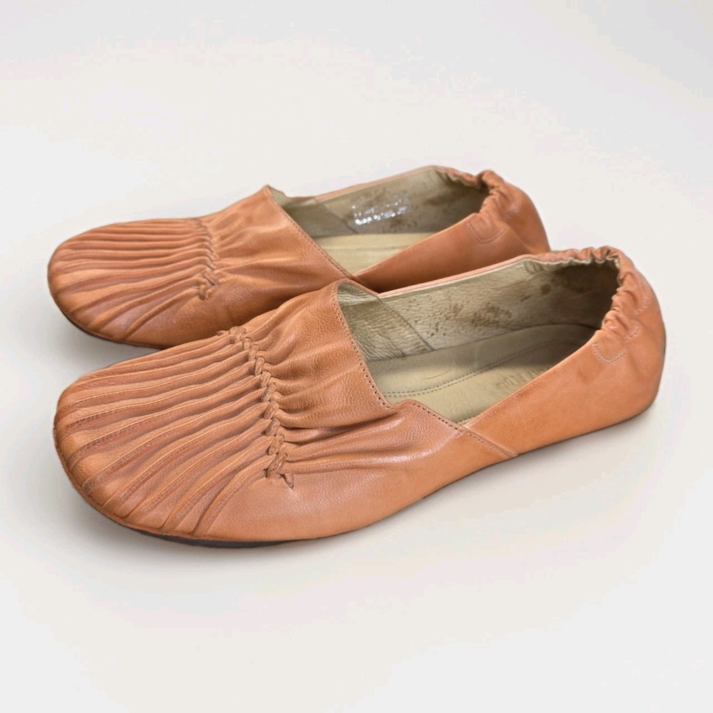Chocolat Blu Cam Orange Leather Flats Siz 8.5 Ballet Peach Scrunched Slip On